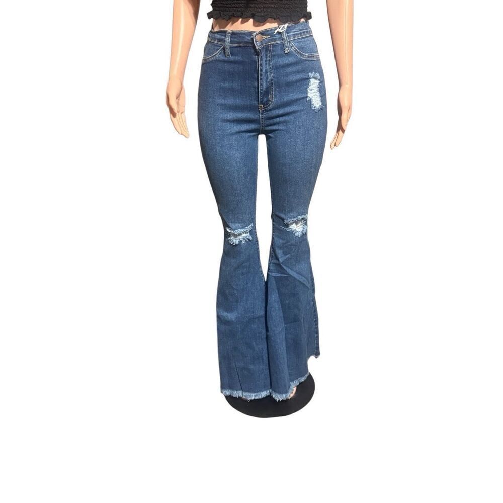 Hammer jeans women high rise distress raw hem flare pants size 7